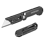 Swiss+Tech 2-pack Folding Utility Knife Quick-change Box Cutter with Belt Clip, Stainless Steel,...