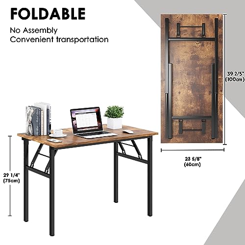Image of Need Office Computer Desk 39.3 Inch Sturdy Folding Laptop Table Retro | Black Frame Writing Gaming Work Table /Foldable Home Office Desk /Sewing Table, No Assembly Required