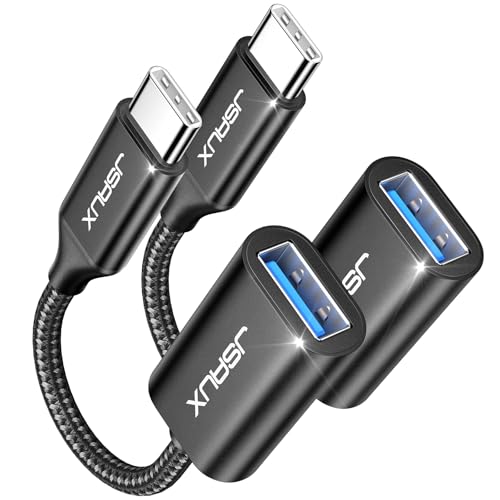 Image of JSAUX USB C to USB 3.0 Adapter [2 Pack], USB C Male to USB Female OTG Cable Adapter Compatible with MacBook Pro /Air, iPhone 17 Pro Max /iPhone Air /16e /16 /15 Series, Samsung Galaxy S25 /S24 /S23-Black