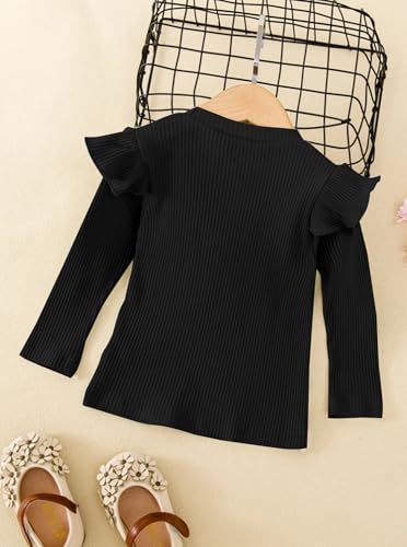 Toddler Girls Long Sleeve Shirts Ribbed Ruffle Sleeve Top Casual Tee Blouse2