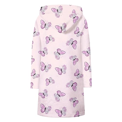 Image of Umeyda Girls Fleece Hooded Robes, Warm Printed Bath Robe for Kids Soft Fuzzy Bathrobe for Gifts