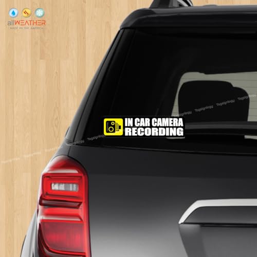 Image of (Pack of 4) in-Car Camera Recording Sticker - Dash Cam on Board Video Security Label, Baby, Passenger, and Driver Safety, Deter Car Break-Ins Window Bumper Weatherproof Decal (Black)