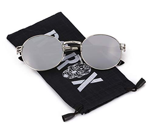 Preisvergleich Produktbild Ro Rox Herren Damen Retro Steampunk Runde Sonnenbrille - Spiegel - Silber