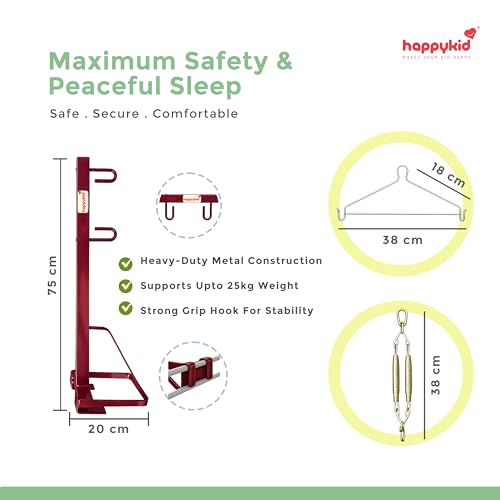 Image of Happykid Baby Cradle Set | Durable Cotton Cloth, Mosquito Net, Spring, Triangle and Window Hanger (Green, Without Bed)