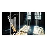 islandburner Bild auf Leinwand Close-up: Modern harp in a Minimalist, Dark-Toned Interior Musikzimmer Musikinstrumentenladen Leinwandbild