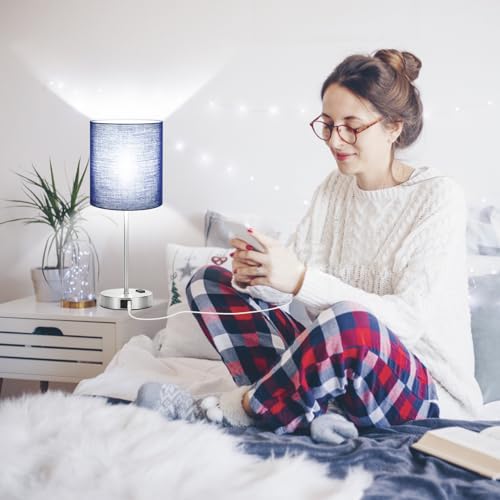 Set of 2 Touch Control Table Lamps with 2 USB & AC Outlet, 3-Way Dimmable Bedside Nightstand Lamps for Bedroom Living Room Nursery, 800 Lumens 5000K Daylight Bulbs Included