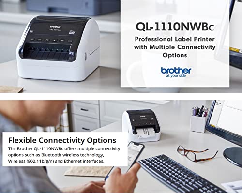 Brother Ql-1110Nwbc Wide Format Professional Desktop Label Printer With Wifi, Usb, Ethernet, And Bluetooth Connectivity, 69 Labels/Min Print Speed, 4" Wide, 300 Dpi, Monochrome, Tillsiy Printer Cable #TOP2