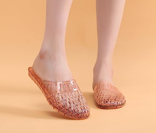 Image of Womens Jelly Shoes, White Jellies Sandals Glitter Clear Flats Slip On Summer Beach Slippers Transparent Closed Toe Soft Slide