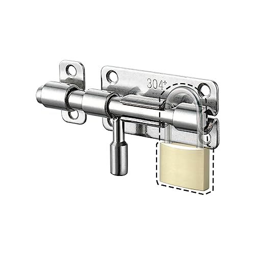 JQK Door Latch Lock Barrel Bolt 4 Inch, 304 Stainless Steel Slide Gate Latches Security Thickened 1.4mm with Padlock Hole, Silver, 2 Pack HBB120-P2 - Image 7