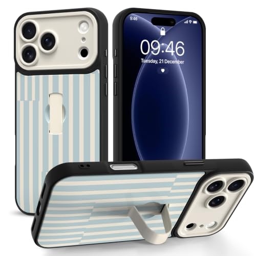 Jefonha Cute for iPhone 18 Pro Max Case with Strap Stand, White Blue Stripe