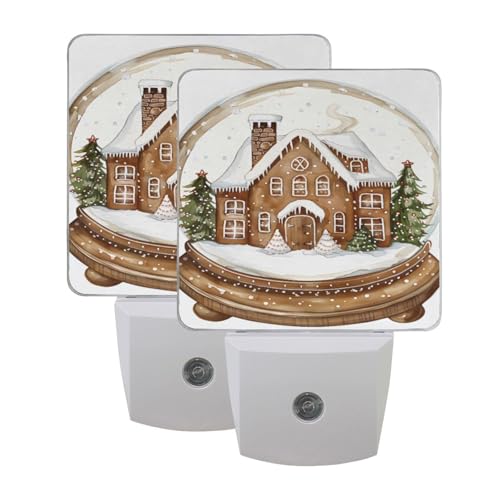 Image of Gingerbread House Snow Night Lights 2 Pack Plug-in Wall Led Nightlight Auto Dusk-to-Dawn Sensor Lamps for Bedroom Kitchen Bathroom