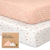 2-Pack Mini Crib Sheets Fitted - 38x26 Pack N Play Sheets for Pack and Play Mattress, Organic Cotton, Soft & Breathable Playard Bedding, Neutral Mini Toddler Bed Cover for Boys, Girls (Butterflies)