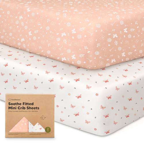 Image of 2-Pack Mini Crib Sheets Fitted, 38x26 Pack N Play Mattress Sheets (Butterflies)