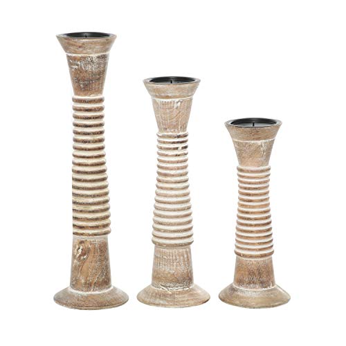 Deco 79 Wood Decorative Candle Holder Candle Stand, Set of 3 Candlestick Holder 18", 15", 12"H, Brown - Image 4
