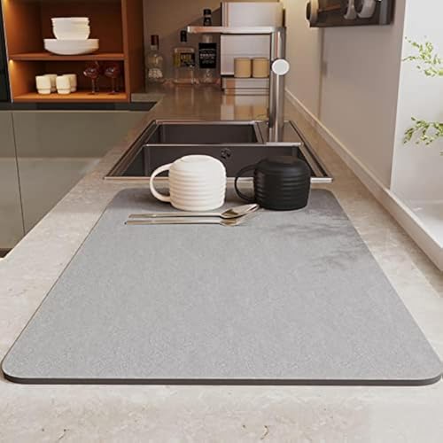 Morbuy Dish Drying Mat for Counter, 40x50cm Quick-Drying Absorbent Drainer, Coffee Machine Mat Protector, Non-Slip Washable Nanofiber Diatomaceous Sink Drainer (Grey)