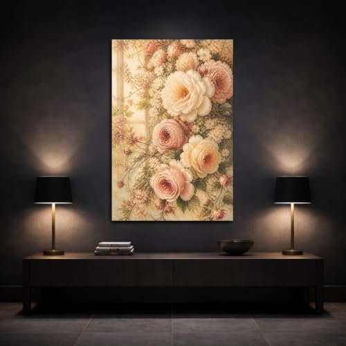 Tableau fleurs roses et creme impression sur toile chassis 3cm de qualite