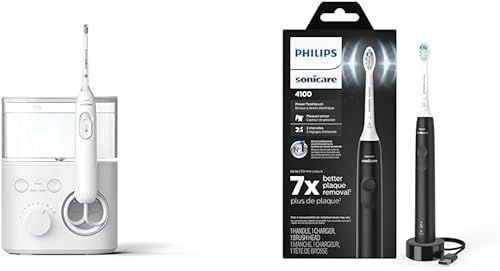 Philips Sonicare Power Flosser 3000, White, HX3711/20 & 4100 Power Toothbrush, Rechargeable Electric Toothbrush with Pressure Sensor, Black
