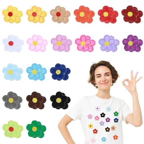 YUXIANLB 40 Stück Blumen-Aufbügler, niedliche Blumen-Applikationen, Aufnäher zum Aufnähen, bestickte Applikationen zum Aufnähen für Kleidung...