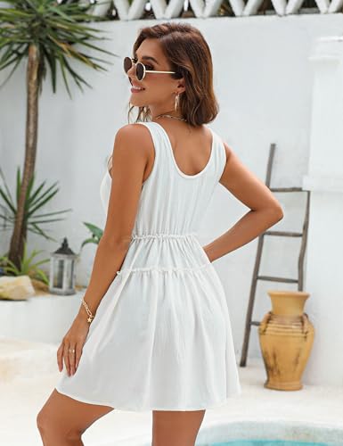 Blooming Jelly Womens Swim Coverup Beach Swimsuits Bikini Cover Up Cute Mini Spring Summer Dress with Pockets (S, White) - Image 5