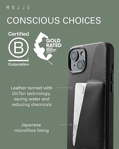 Mujjo Leather Wallet Phone Case - Fits iPhones 15 Plus and 14 Plus - MagSafe Compatible - Premium European Leather Case with Card Pocket - Enhanced Phone & Camera Lens Protection - Slim Profile Black3