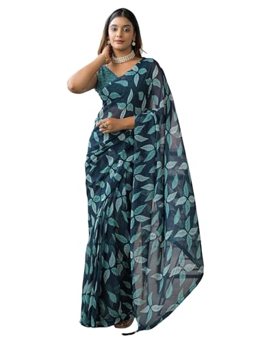 SIRIL Women's Chiffon Printed Saree With Unstitched Blouse Piece