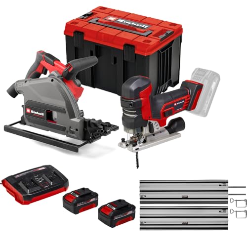 Einhell Professional Pack 2 machines sans fil BL - Power X-Change (Scie plongeante, Scie Sauteuse) + Twincharger et 2 Batteries 4,0Ah + 1 Coffret rangement E-Case + Rail...