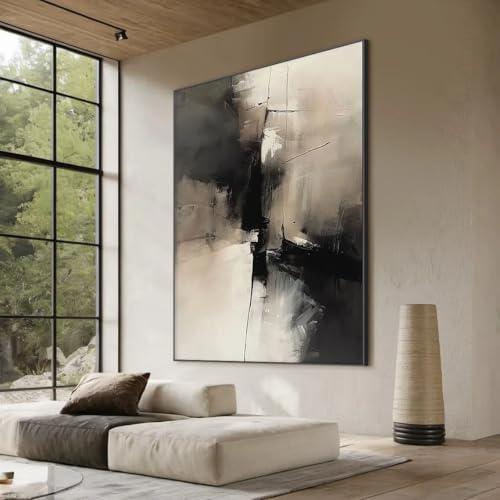 UUDEZO Large Framed Neutral Abstract Wall Art for Living Room, Black and Beige Modern Canvas Prints Artwork for Walls Decor(80x100cm(31x39inch)/with Black Frame)
