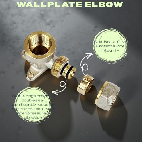 Wärmer System 16 mm x 1/5.1 cm Wandplatte Winkelstück - Innengewinde Klemmverschraubung für Sanitäranschlüsse, 2 Stück