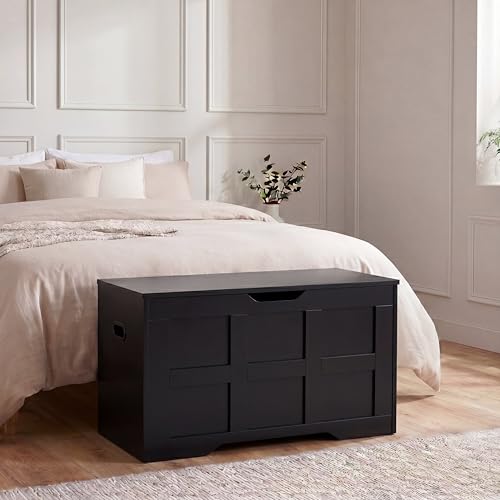 Vida Designs Storage Ottoman Bench | Black | 76W cm | Shaker Style | Cut-Out Handle | Easy Assembly | Blanket Box | Engineered Wood | Modern Bedroom Living Room Hallway Furniture Toy Storage Unit