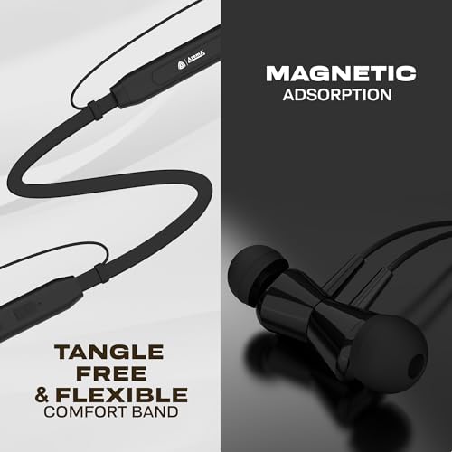 Image of AROMA NB119 Pace Wireless Neckband Bluetooth Earphones, Carbon Black | Up to 48H Playtime, Dual Pairing, Fast Charging, Heavy Bass