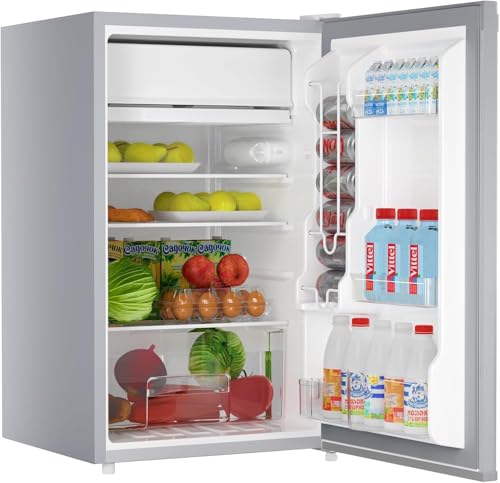 SunnyFurn 4.3 Cu.Ft Mini Fridge With Freezer, Single Door Compact Refrigerator, 7 Temperature Settings, Removable Glass Shelves & Crisper Drawer, for Apartment, Bedroom, Office, Dorm, RV, Grey