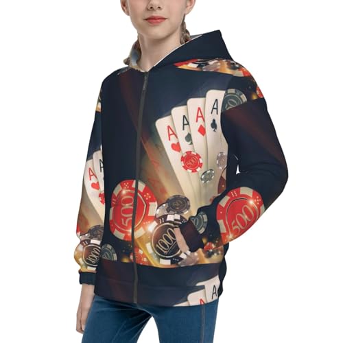 Casino Poker Chips Kids Pullover Hoodies Boys Zip Up Sweatshirts Girls Athletic Clothes with Pocket