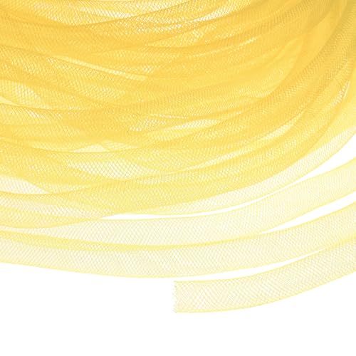 M METERXITY Mesh Tube Ribbon 25 Yards, 10mm Elastic Fabric Ribbons Mesh Tubing for Crafts/Gift Wrapping/Flower Bouquets/Wedding/Birthday/Holiday/Wreaths Christmas/Decoration[Ginger Yellow]
