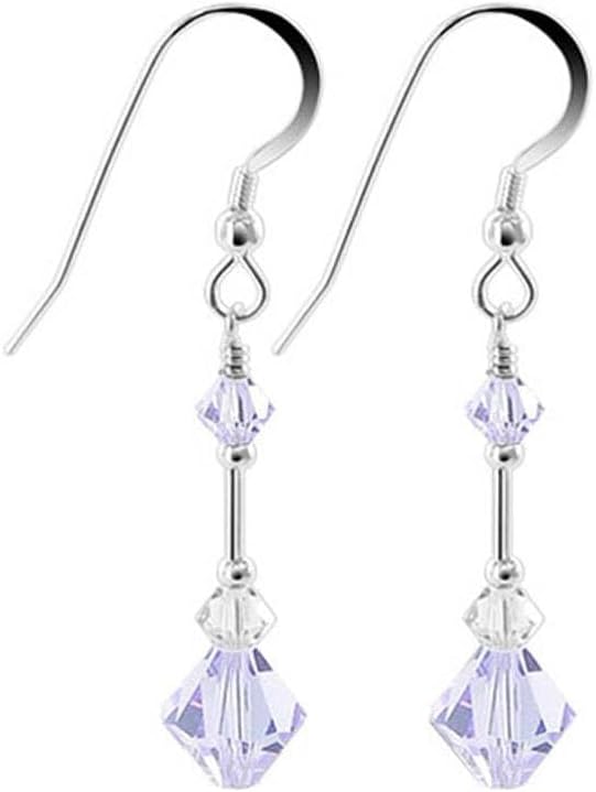 .925 Sterling Silver Dangle Earrings with Austrian Crystal Bicones and French Wire