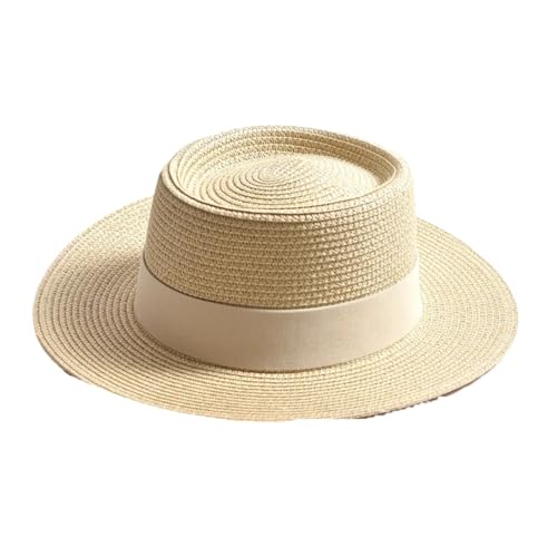 Women Summer Straw Sun Hats For Women Ladies Flat Brim Ribbon Beach Hat Travel Dress Cap