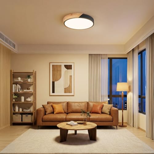 Modern LED Ceiling Light for Bedroom: Minimalist Wood Flush Mount Ceiling Light Fixture with Acrylic Lampshade - 3000K Not Dimmable Overhead Ceiling Lamps for kitchen hallway living room (11.8" Black) by Kimjo - Image 8