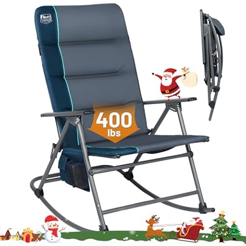 TIMBER RIDGE Oversized Folding Rocking Camping Chair, Padded Outdoor Rocker with High Back, Portable Outdoor Chair for Patio, Garden, Lawn, Supports up to 400 lbs, Blue Cover