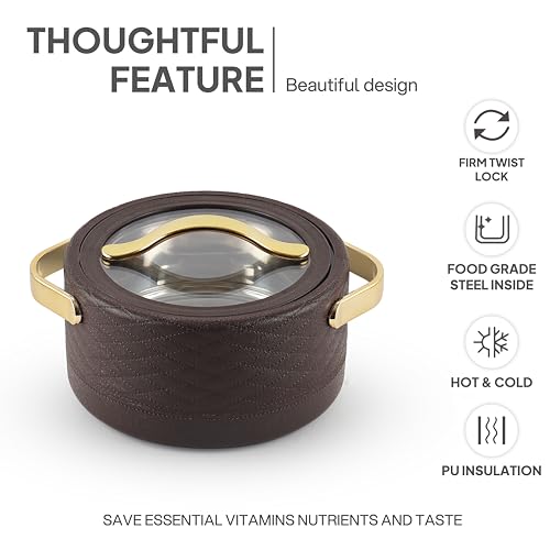 Image of CELLO Velvetto Deluxe 2000 Insulated Casserole Hot Box for Kitchen 2000 ml, Brown | Airtight See Through Lid Hot Pot Case Keeps Food Hot & Warm for Long Hours, Casserole Set for Roti, Rice & Biryani