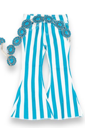 Turquoise Stripe Printed Bootcut Denim Pants.