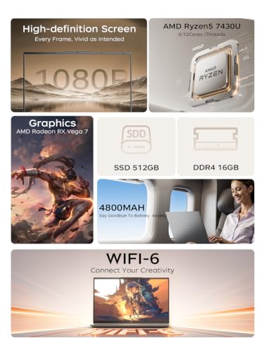 Image of Light Gaming Laptop, ΑΜD Ryzen 7430U (Up to 4.3GHz), 16GB RAM 512GB SSD