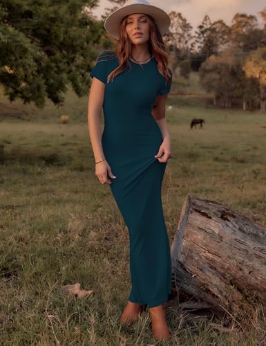 Image of LOMON Women Fishtail Hem Ribbed Maxi Dresses Summer Casual Stylish Y2k Sexy Fitted Lady Elegant Cotton Soft Lounge Dress