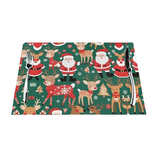 Set de table Noël tissé 30x45 cm motif cerf et Père Noël antidérapant - 2