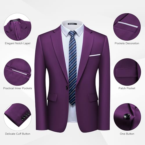 ولفول طقم بدلة بقصة ضيقة للرجال مكون من قطعتين جاكيت بليزر واحد وسروال بدلة توكسيدو للحفلات وحفلات الزفاف والعمل، ارجواني، مقاس XL