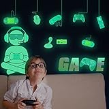 4 Sheets Glow in The Dark Game Wall Stickers Gamer Controller Wall Decal Game Boy Room Wall Decor Gaming Wall Art Murals Sticker for Kids Men Home Playroom Bedroom Living Room Decoration Wallpaper