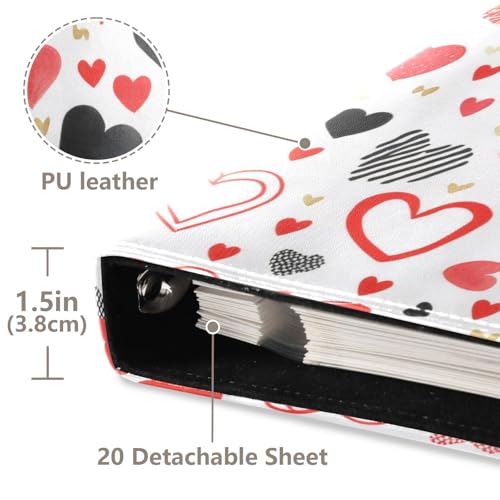 Álbum de fotos adhesivo autoadhesivo DIY Scrapbook Álbumn Rojo Negro Corazones San Valentín Encuadernadores de 3 anillos Libro de fotos 40 páginas 8x10 para memoria miniatura 4