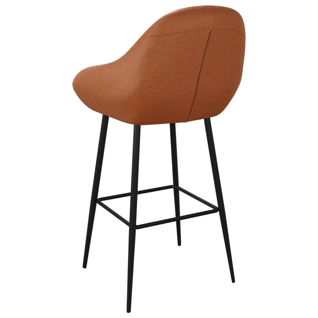 Moderno taburete de bar con asiento acolchado y respaldo 2 unidades en color marrón claro de piel sintética resistente a la suciedad, taburete con reposapiés y patas de metal con recubrimiento