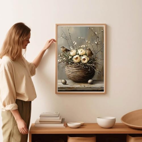 Image of Bird Stamped Cross Stitch Kits for Adults -Flower Embroidery Kits for Beginners Adults,11 CT Patterns Dimensions Counted Cross Stitch Kits for Adults Arts Craft 12x16 inch