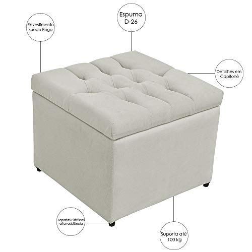 Kit 02 Puffs Baú Porta Objetos L02 Captonê 48x48 cm Suede Bege - Lyam Decor