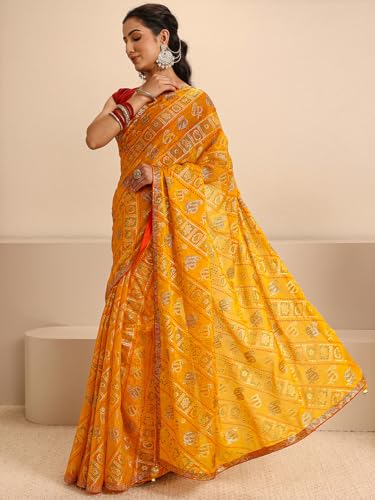Image of Libas Printed Silk Blend Saree for Women With Unstitched Blouse Piece | Traditional Saree for Festive & Wedding