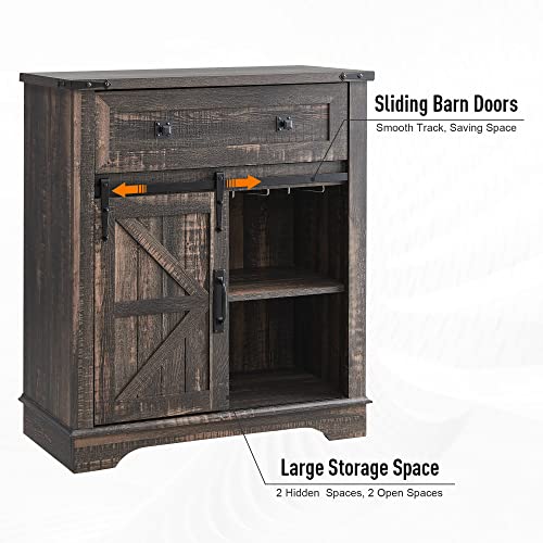 Okd Farmhouse Coffee Bar Cabinet, 32" Sliding Barn Door Buffet Sideboard Cabinet With Drawer, Adjustable Storage Shelves, Wooden Accent Cabinet For Kitchen, Living Room, Dining Room(Dark Rustic Oak) #TOP3
